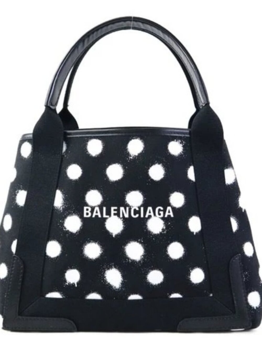 Auth BALENCIAGA Navy Cabas XS Handbag Black/White Canvas/Leather - h32519i